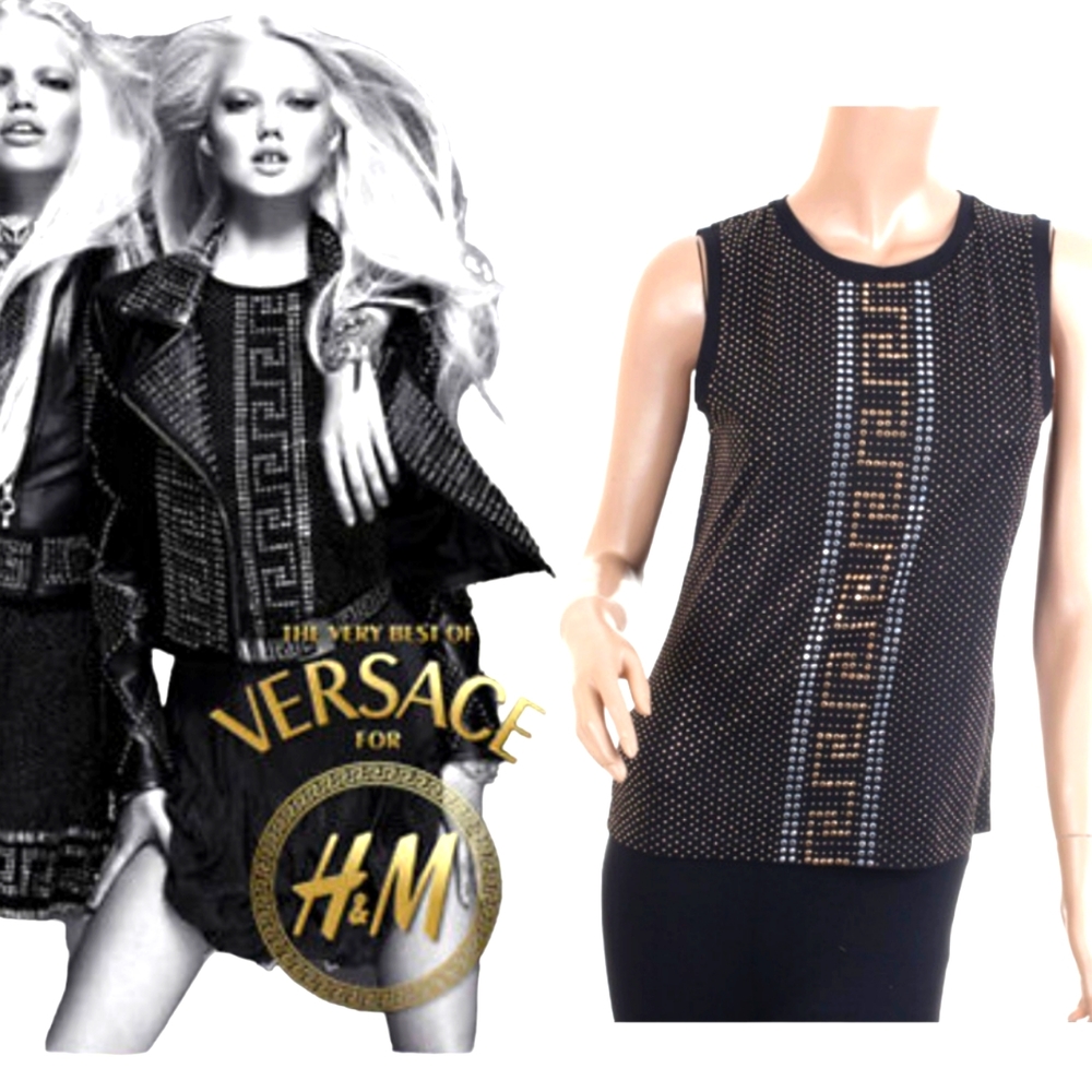 NWOT Versace for H&M Black Gold Studded Sleeveless Tank Top Shirt Blouse 4
